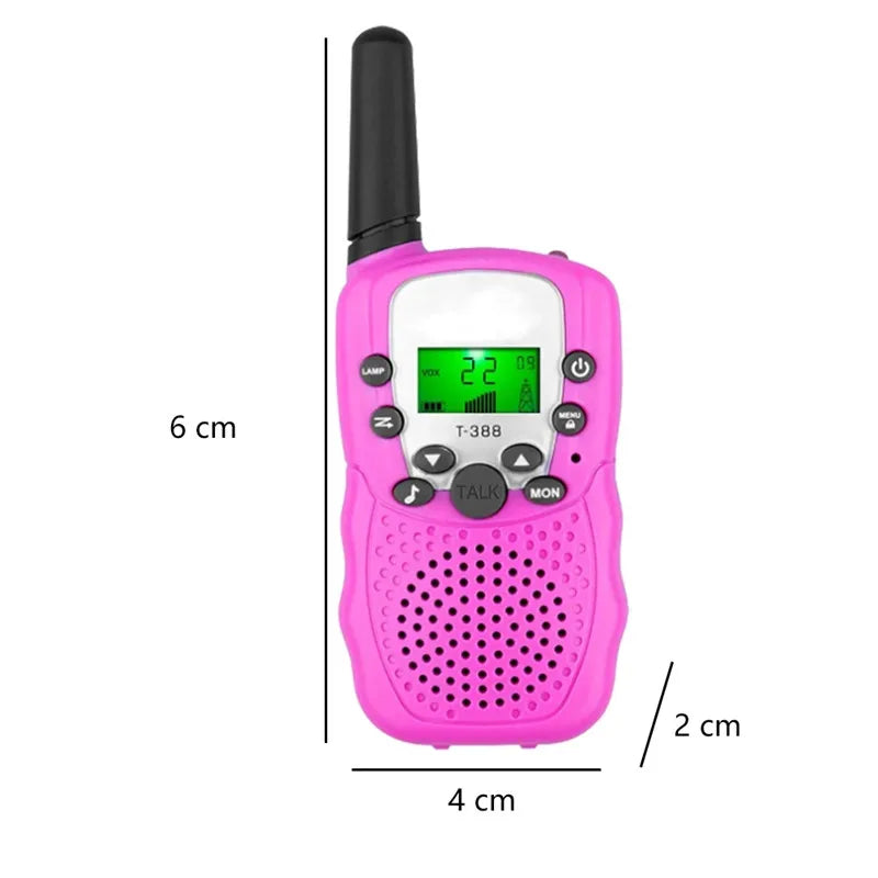 A pink walkie talkie set with a flashlight and microphone is shown against a white background.