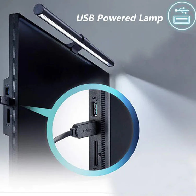 USB Powered Lamp clip-on LED monitor light bar illuminating a computer screen