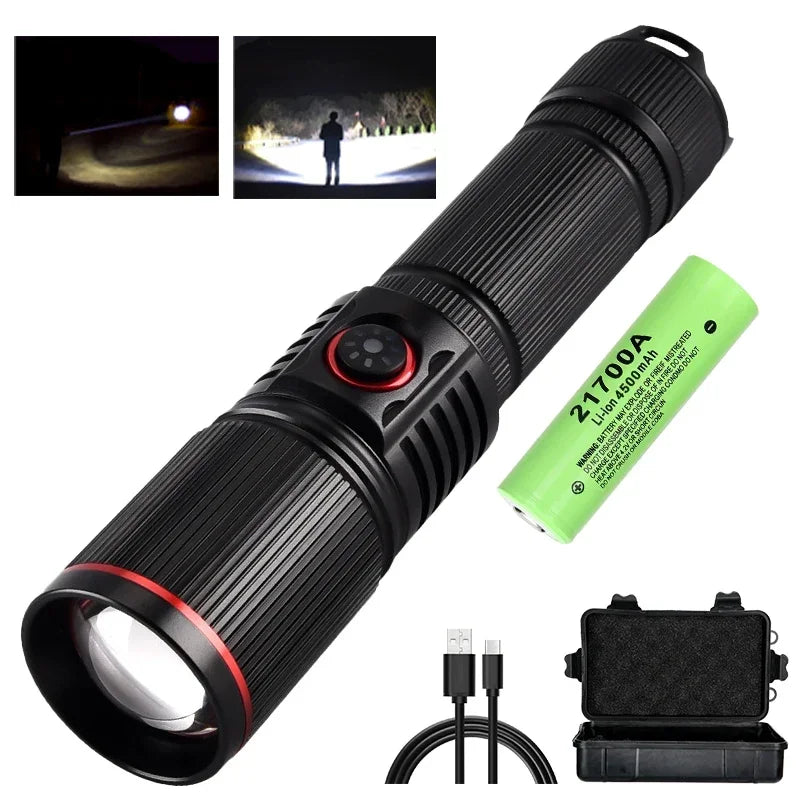 Lampe de Poche LED Zoom 30W Rechargeable par USB