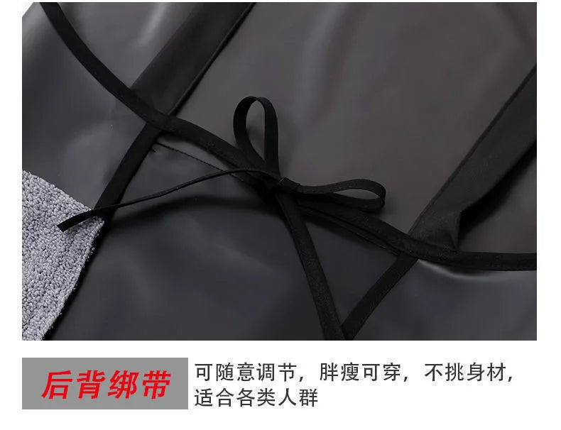 Black waterproof oil-proof kitchen apron tied with a bow