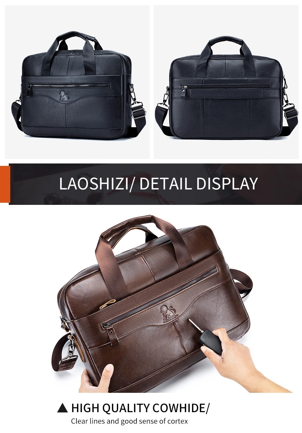Genuine Leather Laptop Briefcase for Men – 14" Retro Cowhide Bag