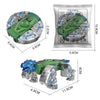 A green and silver fidget toy with a robot design, shown in various views and dimensions.