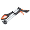 An extra-long foldable grabber tool with a black handle and orange accents, featuring rotating magnetic jaws.