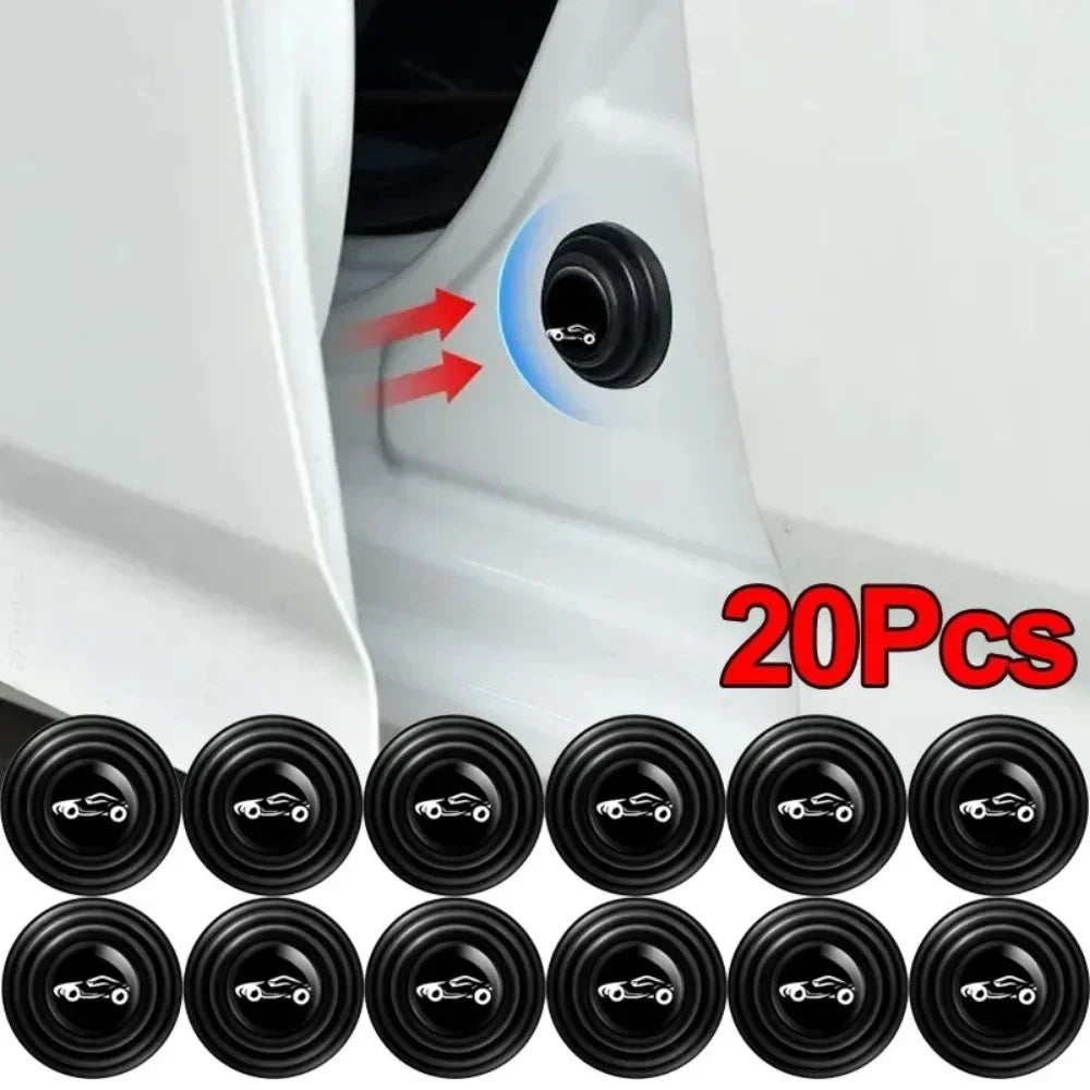 A set of twenty black silicone pads for universal car door anti-collision protection