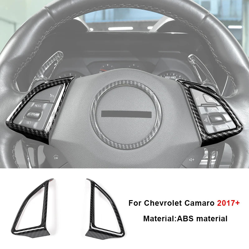 Carbon fiber interior trim kit for Chevrolet Camaro 2017+ featuring steering wheel accents