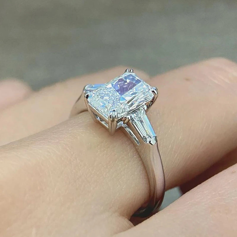 Radiant Cut Moissanite Engagement Ring with Baguette Side Stones