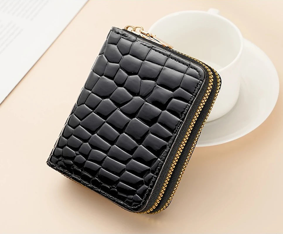 Alphabet Flower Double-Zip Card Wallet with Secure Clasp