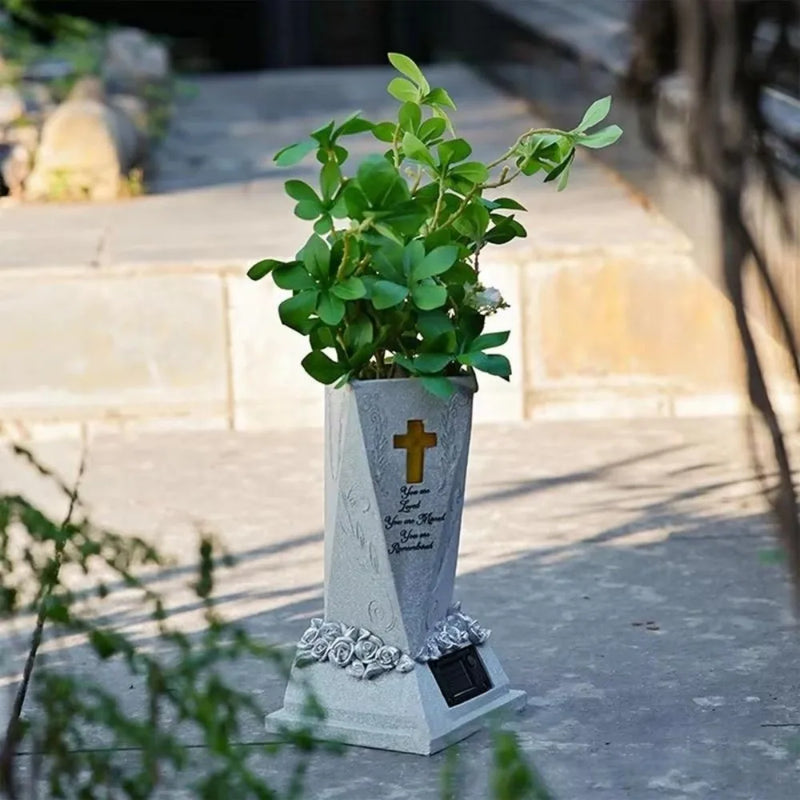 Vase Mémorial à Énergie Solaire avec Ailes d'Ange