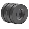 A stack of industrial-grade ceramic ring magnets, dark gray in color.