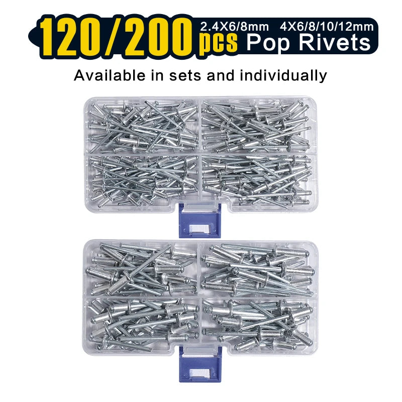 Aluminum Pop Rivets Assortment Kit – 14 Sizes, 120/200 Count