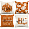 Set of four vintage orange pumpkin pillow covers with fall typography designs