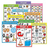 A colorful set of phonics learning cards featuring various sounds, blends, digraphs, and vowel teams for early readers.