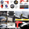A professional 2-in-1 plastic welding kit with a hot stapler showing various applications like safety paper, switches, car bu