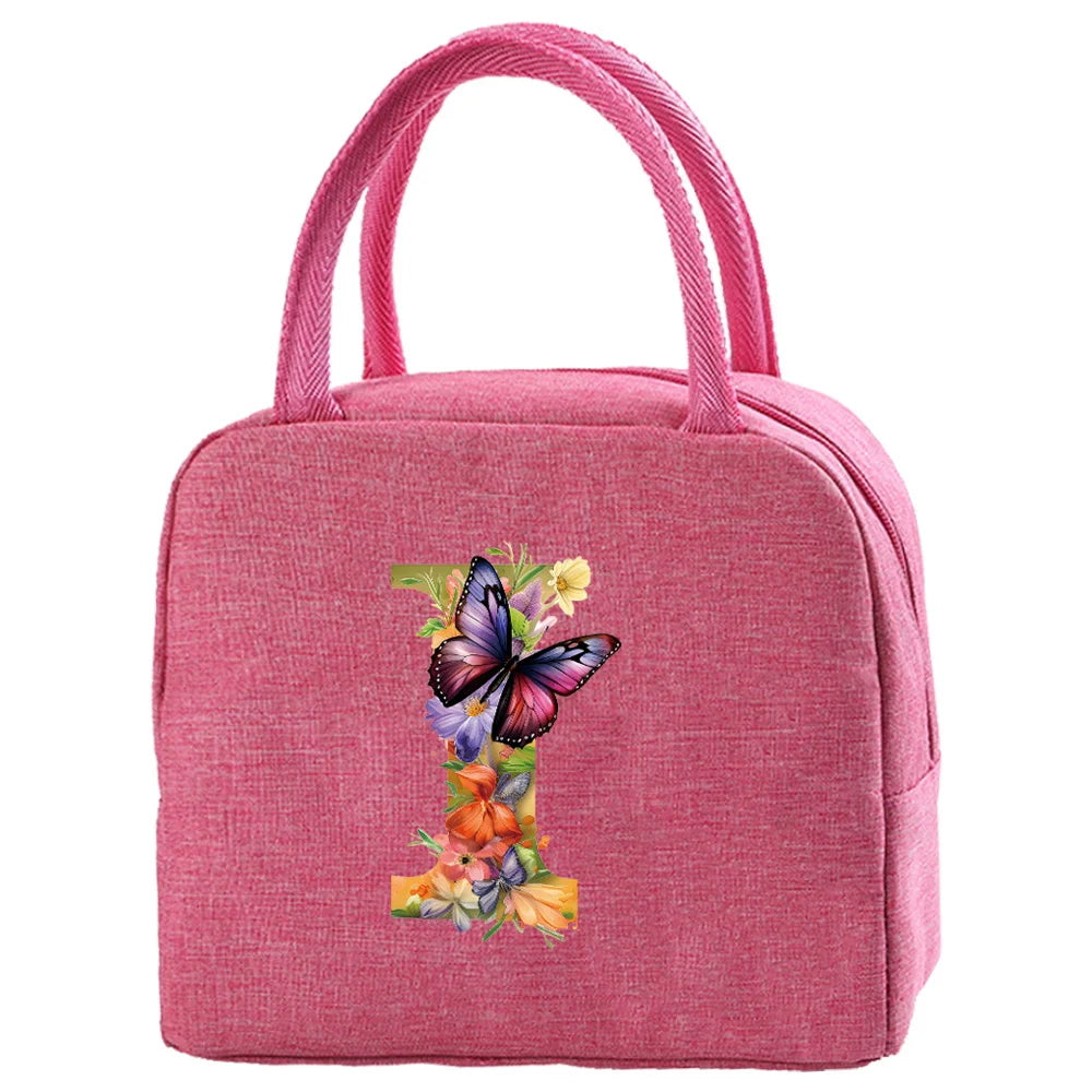 Insulated Canvas Lunch Bag with Butterfly Letter Pattern