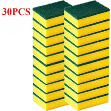 A stack of thirty reusable double-sided cleaning sponges, stacked in a grid pattern.