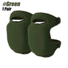 A pair of dark olive green soft foam kneepads for protection during gardening, work, or sports.