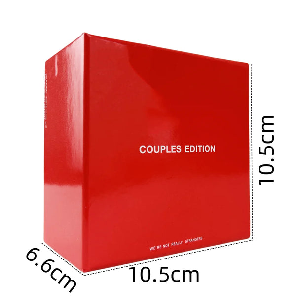 A red box for the Couples Edition of the We're Not Really Strangers conversation starter card game.