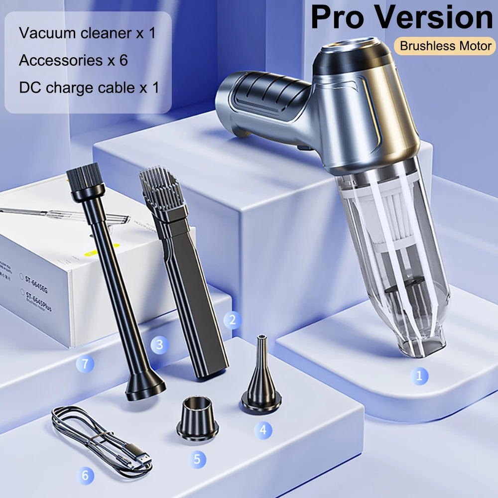 A silver cordless handheld vacuum cleaner Pro Version with accessories displayed on a white surface.