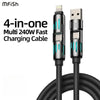 A black 4-in-1 multi USB-C fast charging cable with multiple connectors shown against a white background.