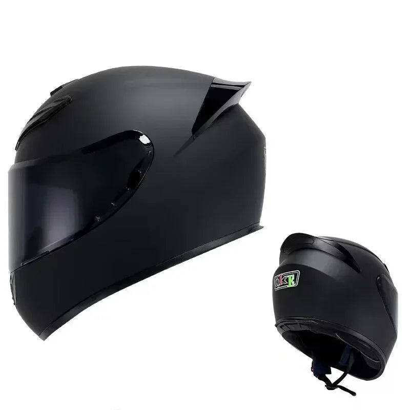 Black retro full face motorcycle helmet with a removable liner shown from the side.