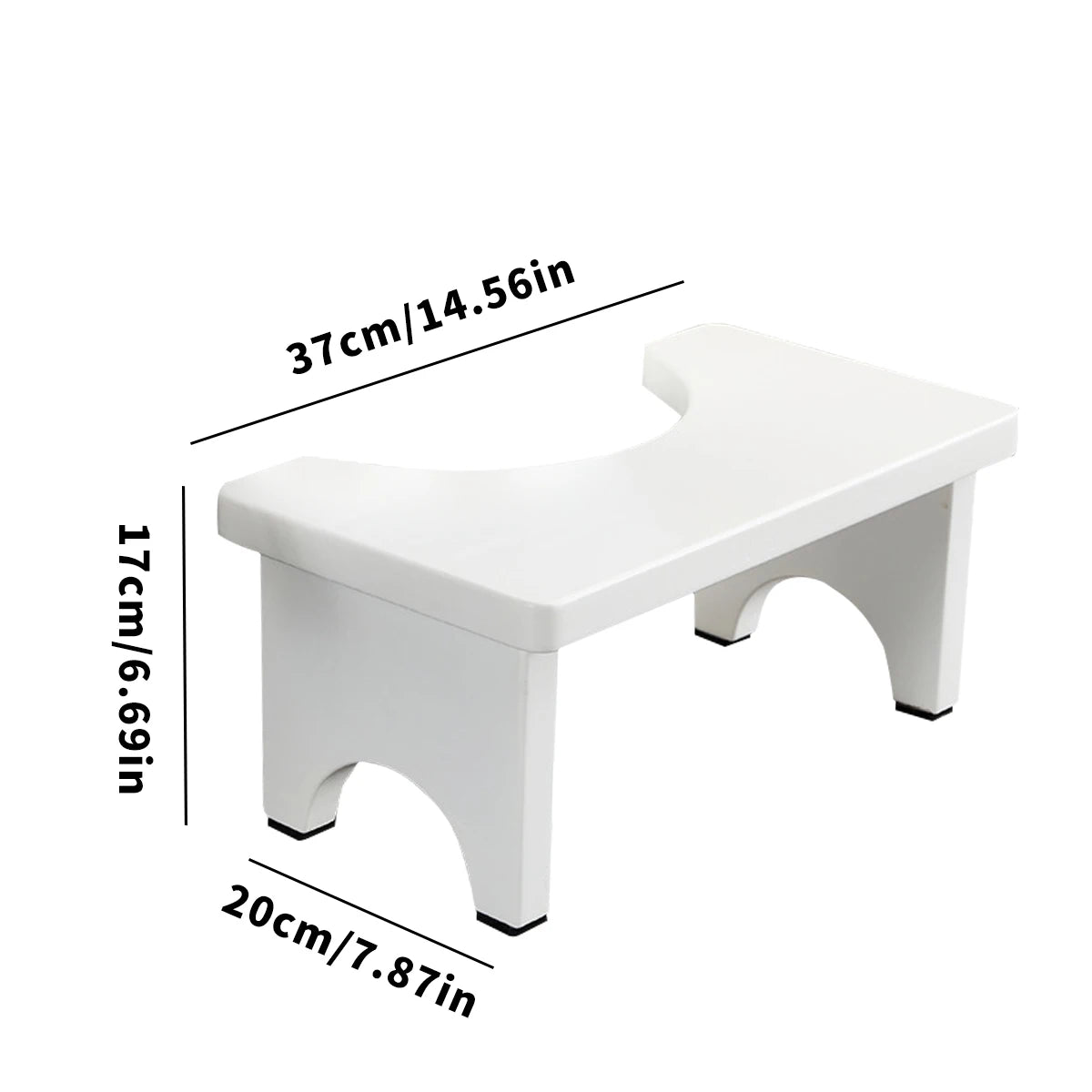 White bamboo toilet squat stool with dimensions 37cm long and 17cm high.