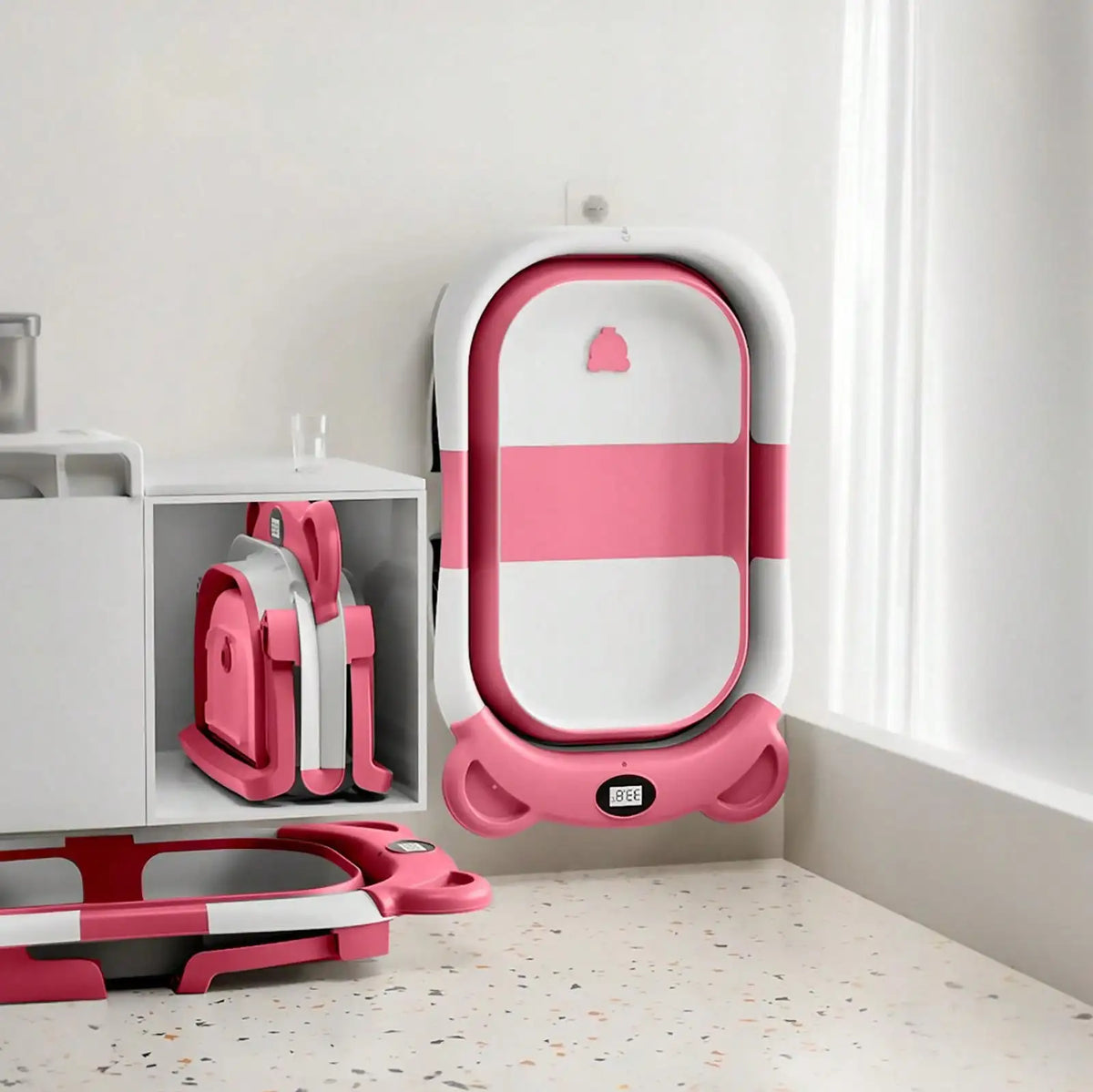Collapsible Baby Bathtub with Thermometer and Floating Cushion