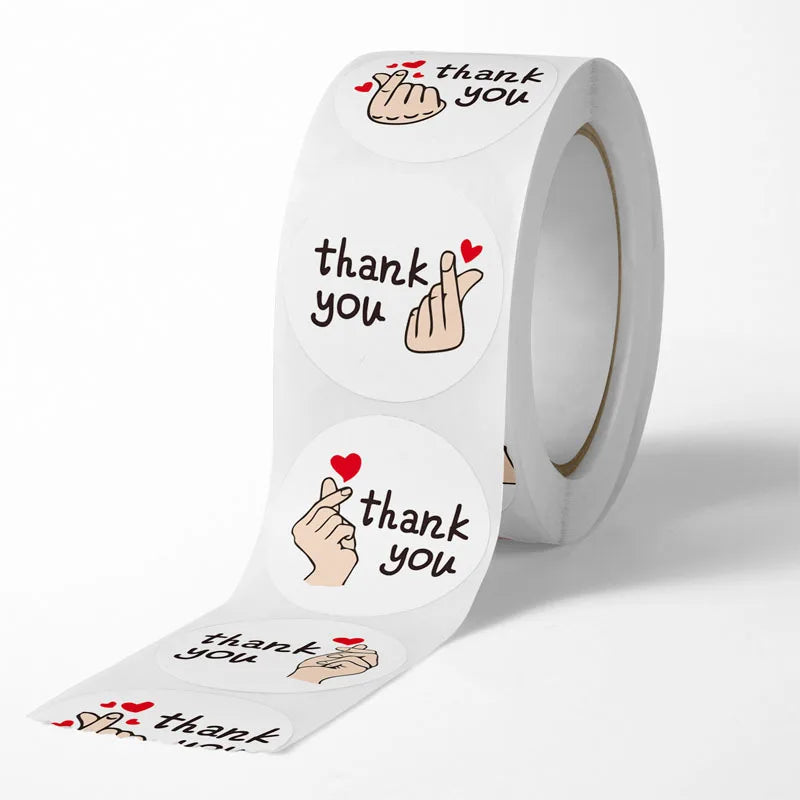 Red Heart Thank You Stickers with Floral Design