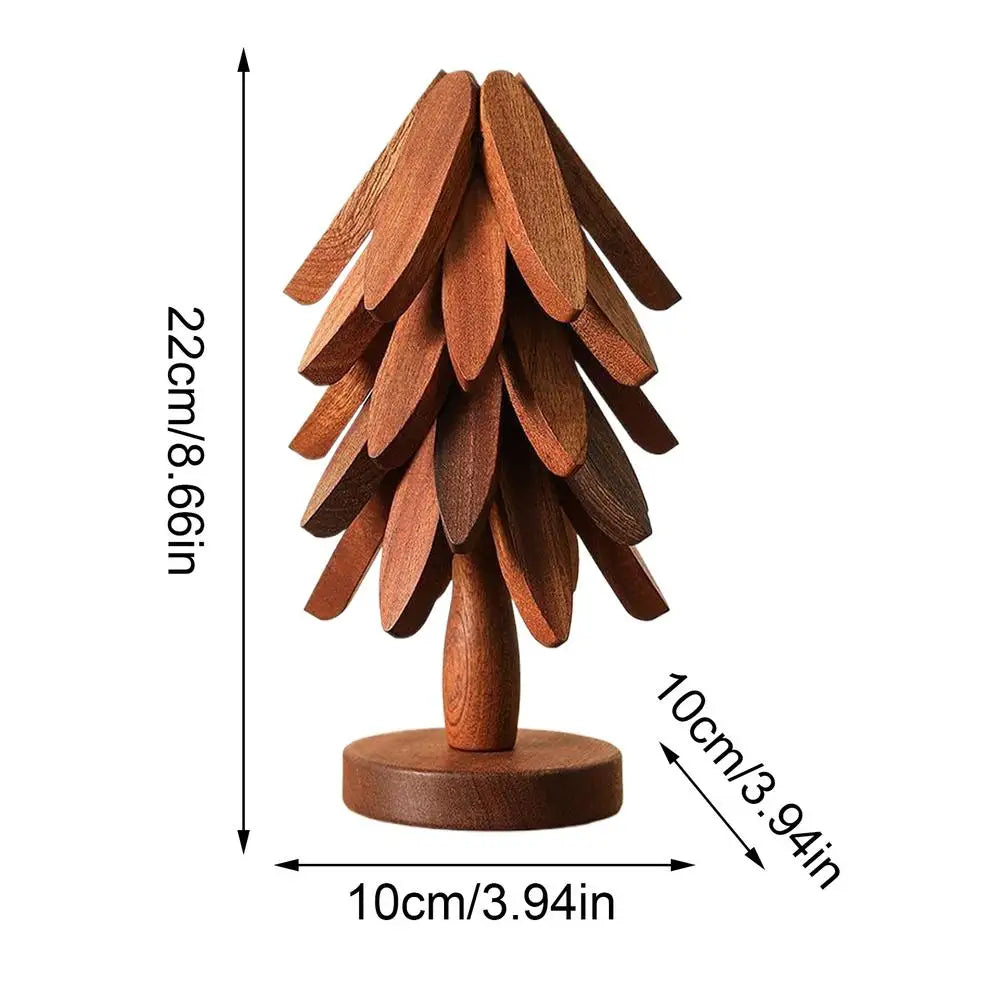 Holz-Weihnachtsbaum-Servierunterlage mit Ständer, 22 cm hoch und 10 cm Durchmesser.