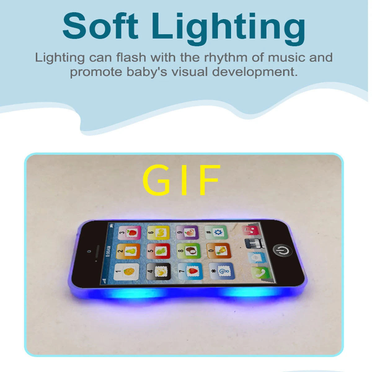 A smartphone displaying various icons and illuminated with blue light, used for soft lighting.