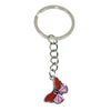 Silver hoop keychain charm with a pink and red butterfly pendant