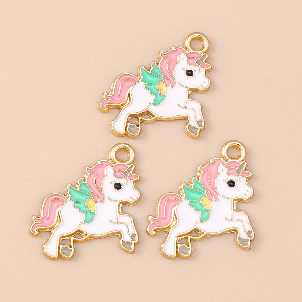 Enamel Rainbow Horse Charms for DIY Jewelry Making