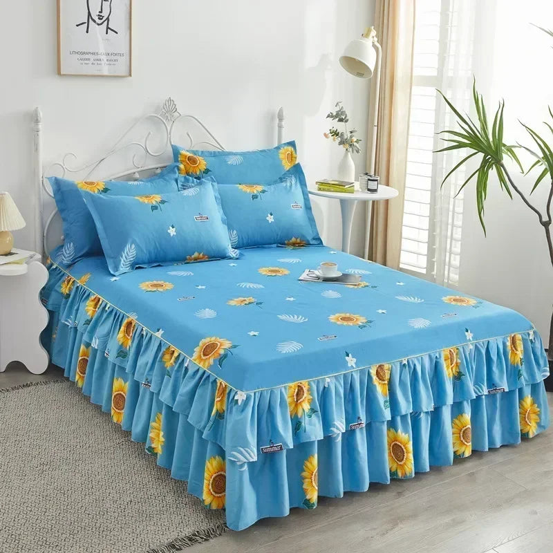 Floral Ruffle Bed Skirt with Matching Pillowcases