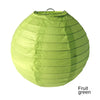 A lime green paper lantern shaped like a sphere, used for decoration.