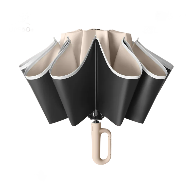 Auto Reverse-Folding Umbrella with Reflective Stripe & Carabiner Handle