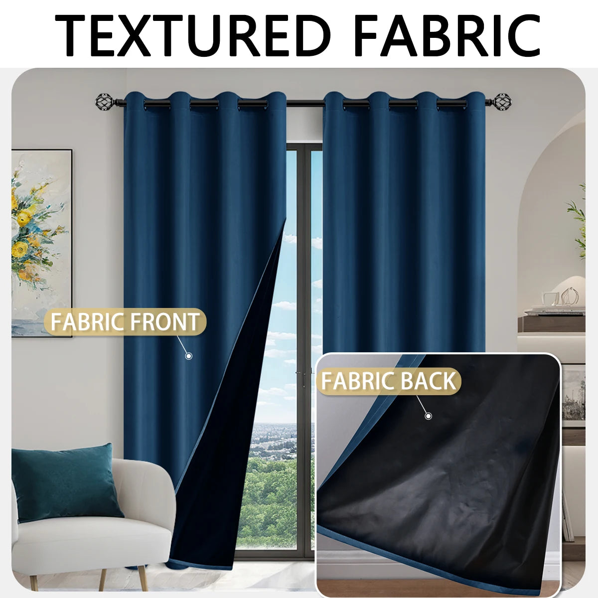 100% Blackout Solid Color Curtains for Bedroom and Living Room