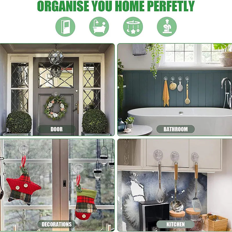 Heavy-duty transparent suction cup hooks for shower, window, and door used for organizing