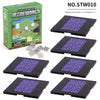 A set of six magnetic base plates for Mineworld building blocks, packaged in a green box.