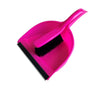 A bright pink compact handheld dustpan and brush set with a black cleaning brush.
