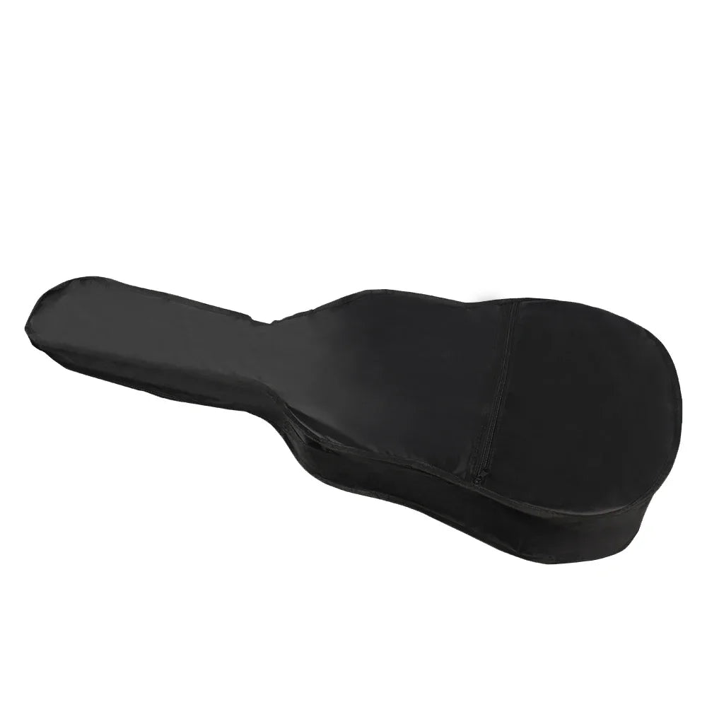 Black classical acoustic guitar soft case with a padded shoulder strap