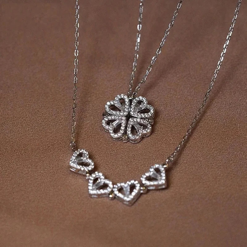 Heart & Clover Zircon Pendant Necklace