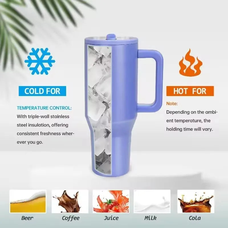 40 oz Insulated Tumbler with Handle and Straw