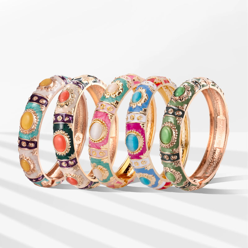 Enamel Bangle Bracelet with Rose Gold Plating