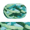 A ball of chunky chenille yarn in shades of green and blue.