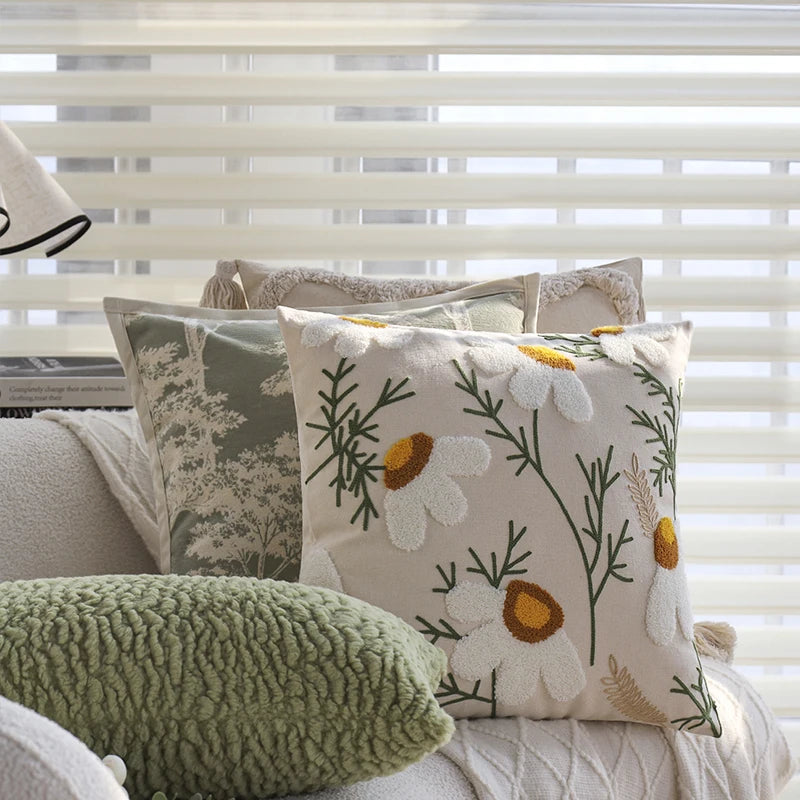 Embroidered Floral Cotton Cushion Cover – 18x18 Inches