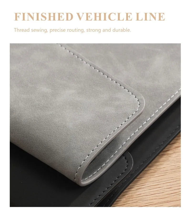 Un organisateur de documents A4 en cuir PU gris dans une couleur sombre.