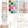 A collection of colorful polymer clay beads, letters, and charms for DIY jewelry making.