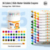 A set of 36 colorful water-soluble crayons in a clear twist-up container with a free brush included.