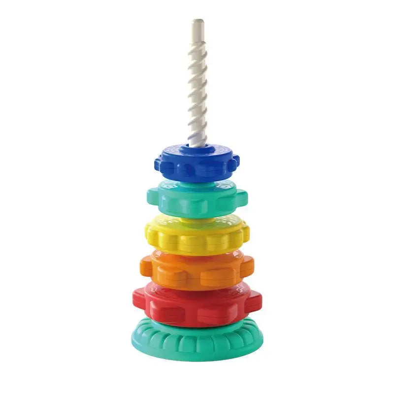 Montessori Rainbow Stacking Tower with Spinning Rings