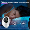 A white handheld timer device is shown next to a person sleeping, illustrating 30Mins Smart Timer Auto Shutoff for scientific