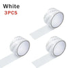 Three rolls of white self-adhesive fiberglass screen repair patches shown in various angles.